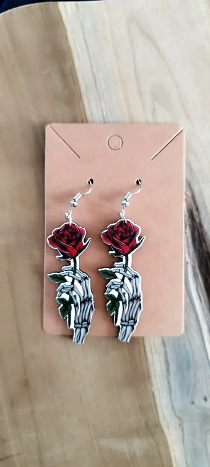Boucles d'oreilles Rose rouge - photo numéro 2