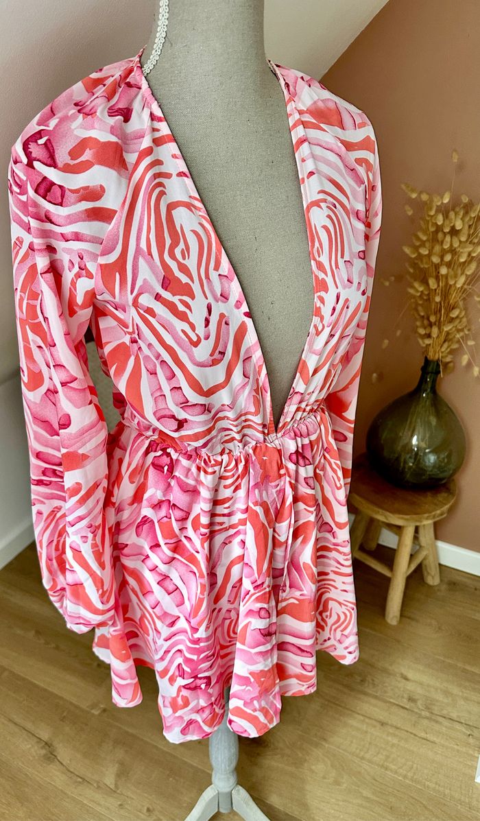 🤍 Robe mi longue blanc & rose love & limonade taille xs 🤍 - photo numéro 2