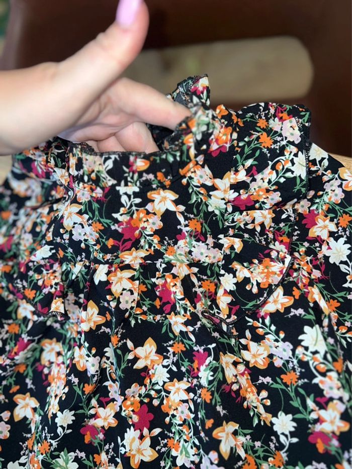 Ensemble 5 ans shein Lili marelle short velours côtelé blouse tunique à fleurs fille - photo numéro 5