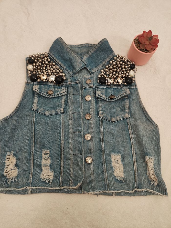 Veste en jean sans manche femme