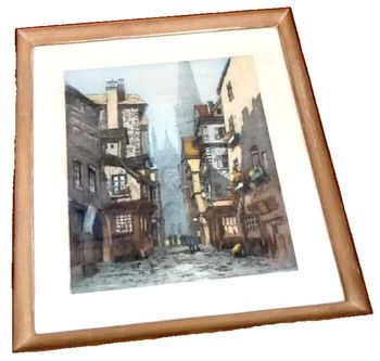 Legarf (Lucien Veder) Eau-forte colorée  Rouen  Rue de l' Epicerie