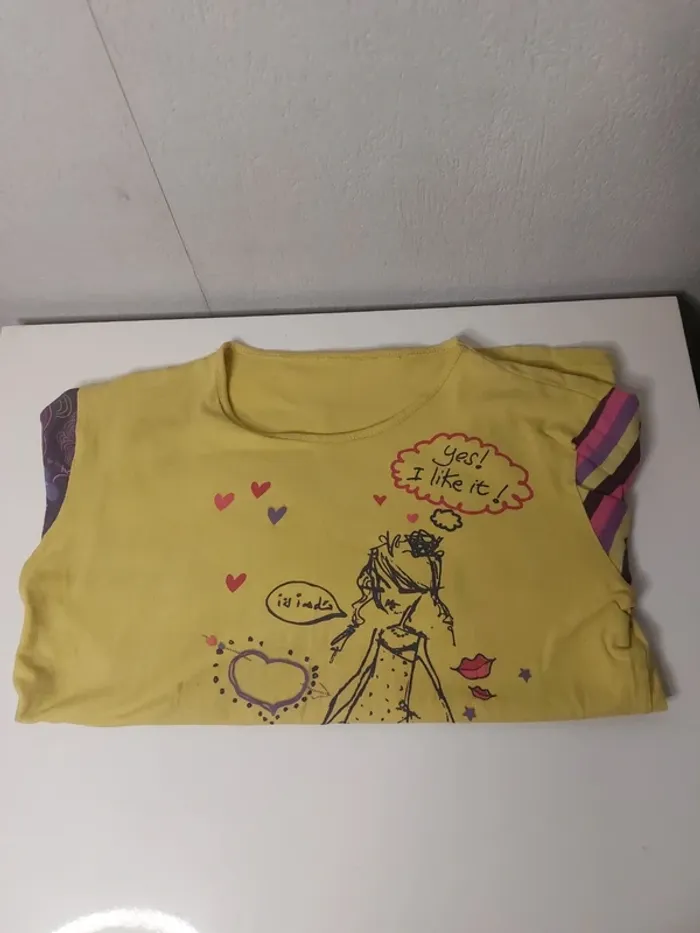 Tee-shirt manche longue jaune imprimé - photo numéro 3