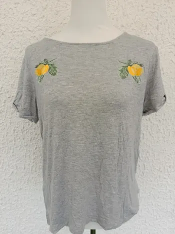 T-shirt Kiabi gris manches courtes motif citron taille L