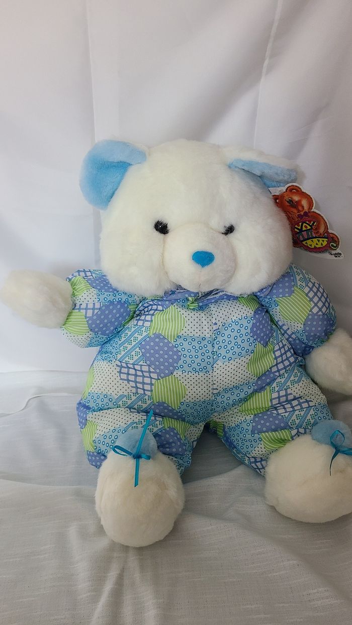 peluche ours en peluche blanc , bleu imprimé VINTAGE Cuddle Wit - photo numéro 6
