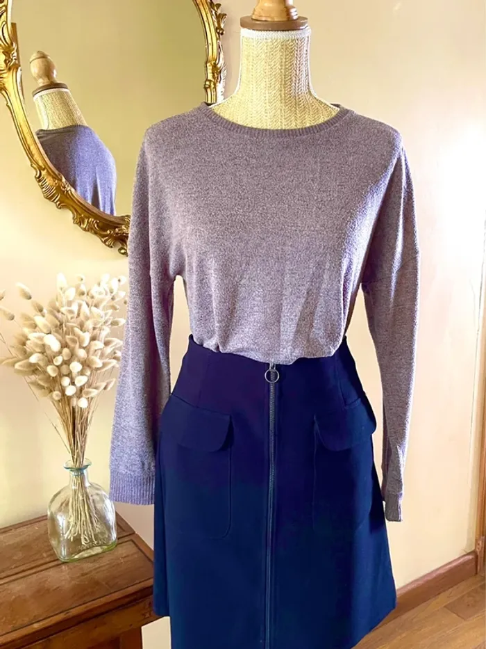 Pull fin gris col rond manches longues basique cosy - photo numéro 13