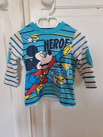 Tee-shirt manche longue mickey bleu clair 24 mois disney