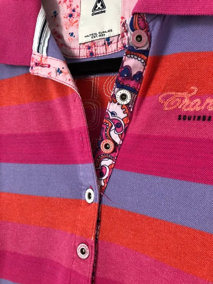 Polo tons roses, violet et oranges avec paillettes Gaastra taille S comme neuf - photo numéro 6
