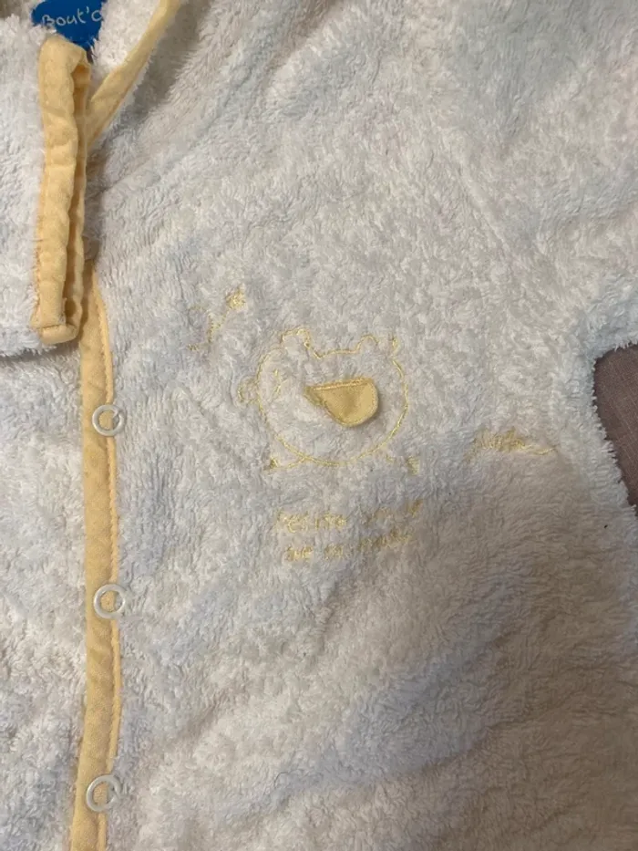Peignoir bébé éponge avec capuche Bout’chou – 6M (blanc/jaune) - photo numéro 6