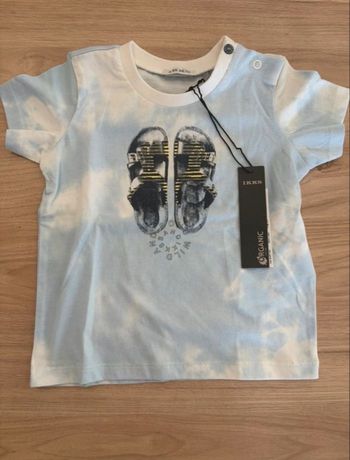 T-shirt bébé IKKS 12 mois neuf étiquette coton bio bleu motif