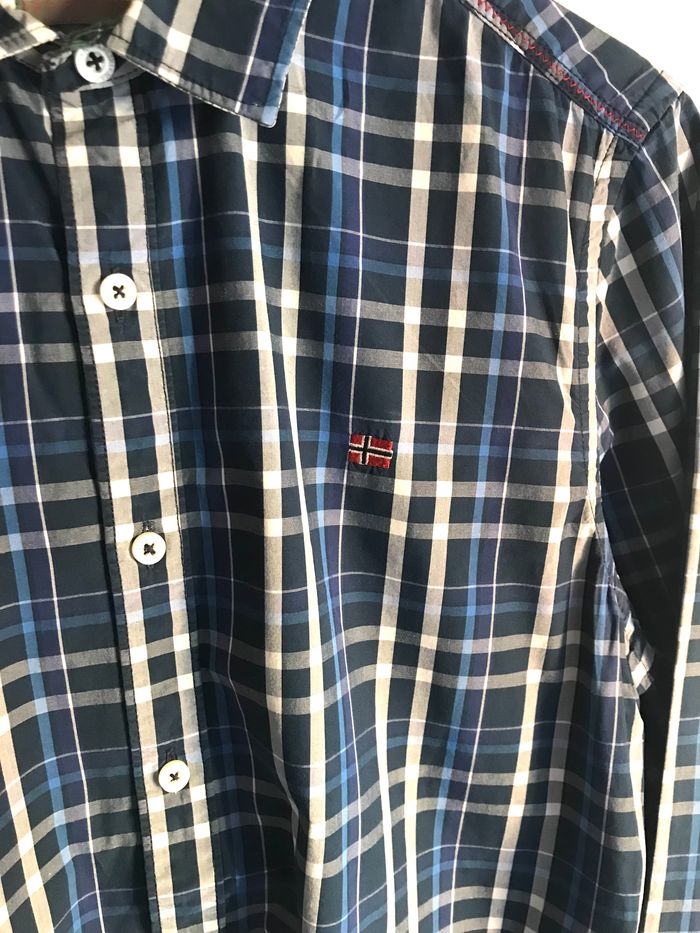Chemise à carreaux bleu et noir homme Napapijri taille M - photo numéro 2