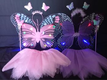 Lot déguisement papillon rose et violet à LED