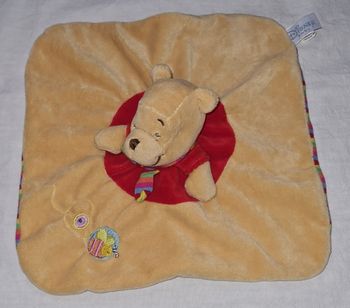 Doudou Winnie l'ourson carré plat jaune et rayé -Abeille - Disney