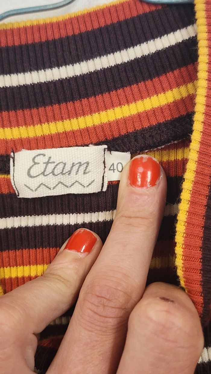 Joli pull chaussette rayé en maille cotolée Etam vintage 90's - photo numéro 6