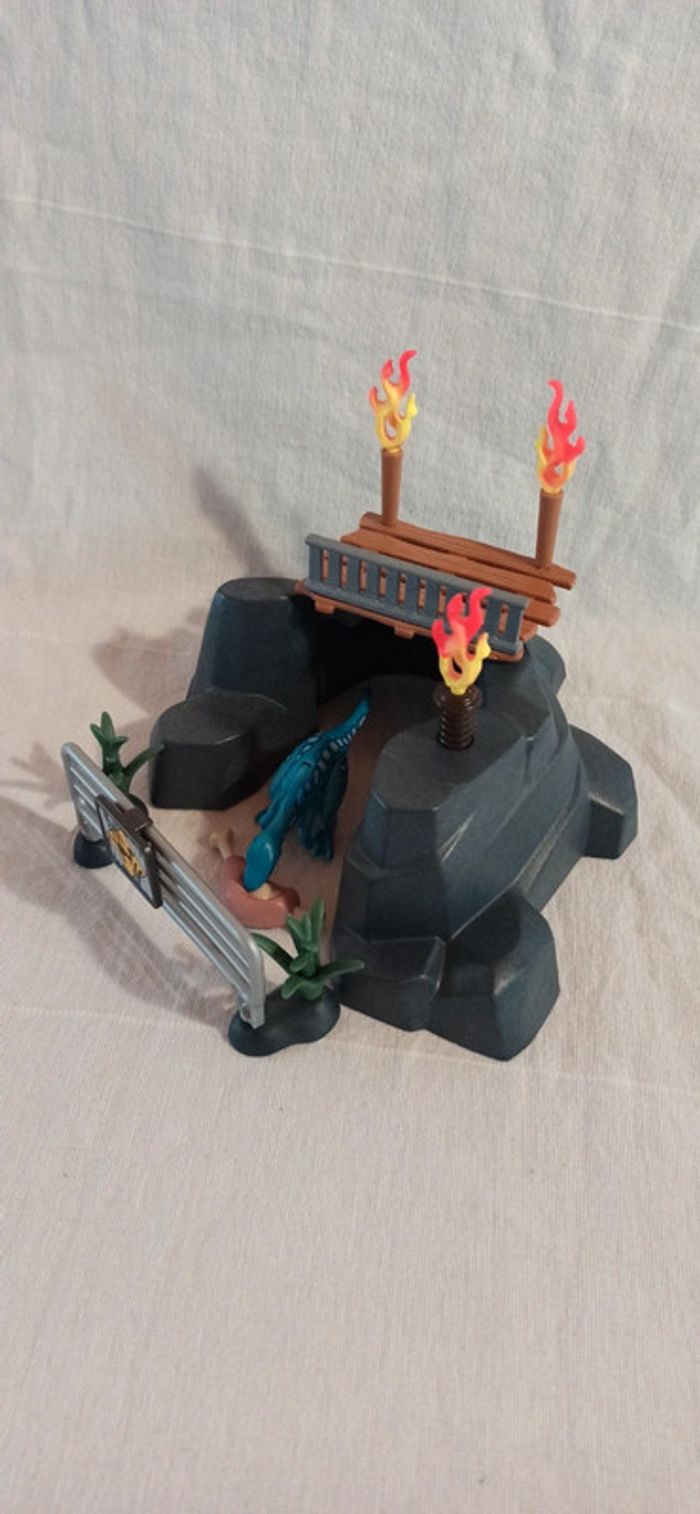 Rocher avec barrière et raptor bleu playmobil - photo numéro 2