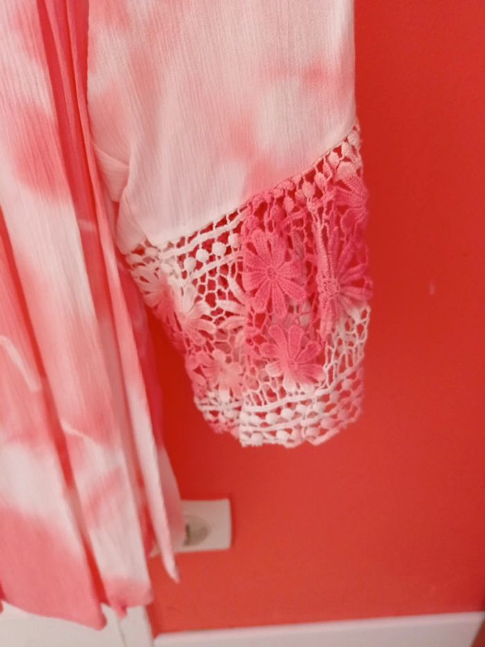 Blouse corail et blanc taille unique - photo numéro 2