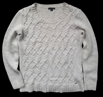 Pull femme Tommy Hilfiger – maille torsadée beige/blanc cassé, taille M