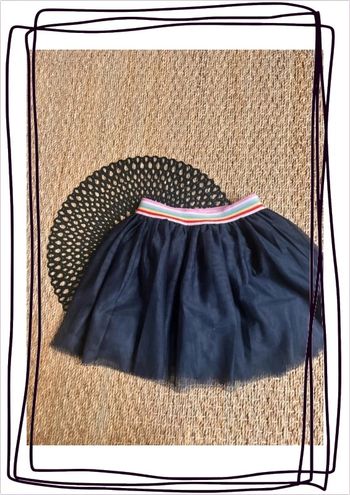 Jupe bleu ceinture arc en ciel