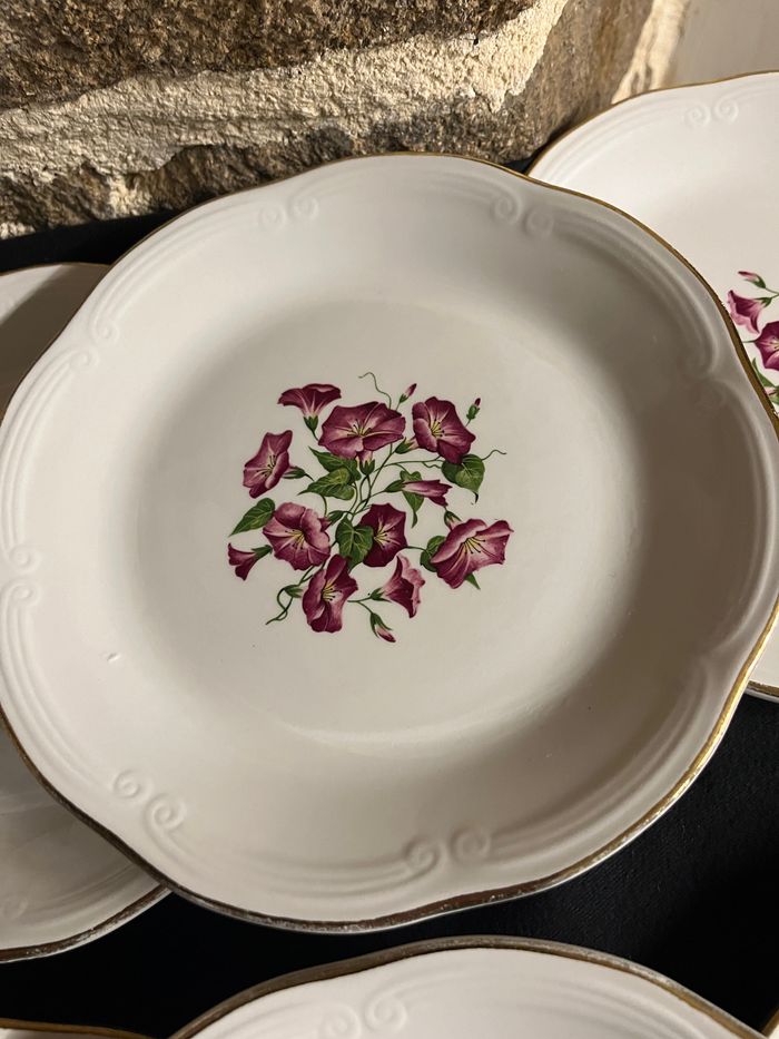 Magnifique lot de 6 petites assiettes à dessert ou fromage Liserons Roses de Gien Avec - photo numéro 4