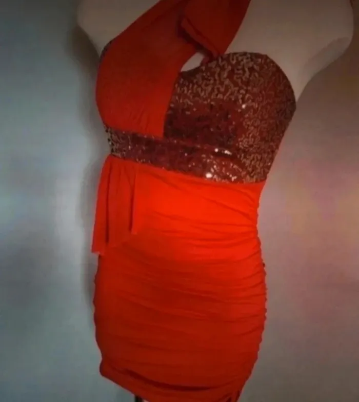 Robe rouge drapé S - photo numéro 5