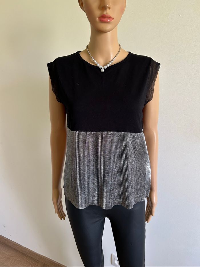 Blouse noire et argentée sans manches Morgan taille XS jamais portée