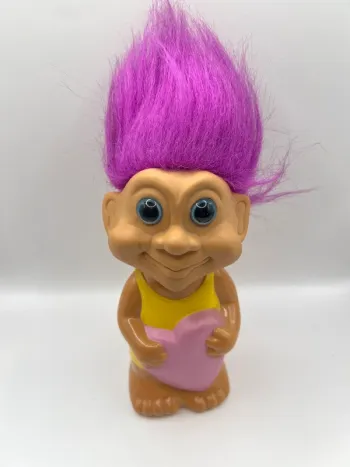 Troll bouteille vintage cheveux roses – déco rétro