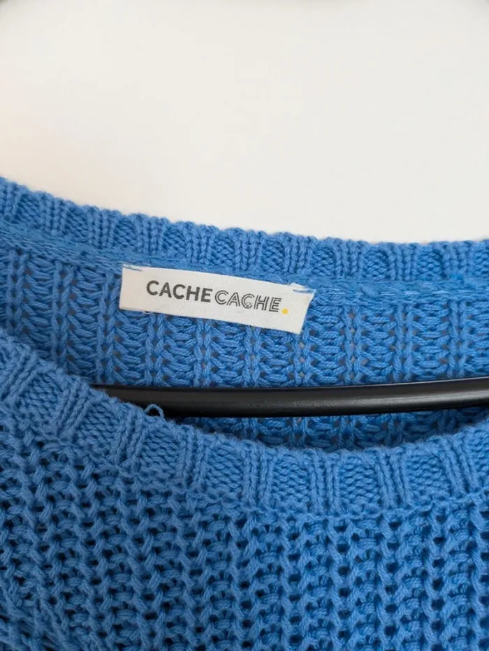 Pull bleu maille torsadée – Cache Cache – Taille S - photo numéro 3