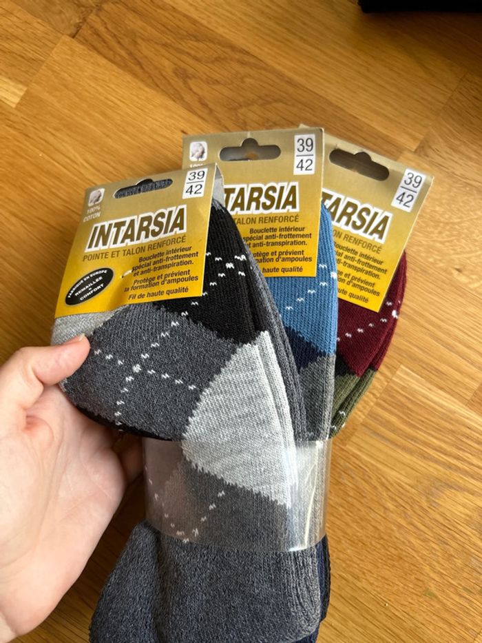 Intarsia - Lot de 3 chaussettes coton hommes - Neuves - T39-42