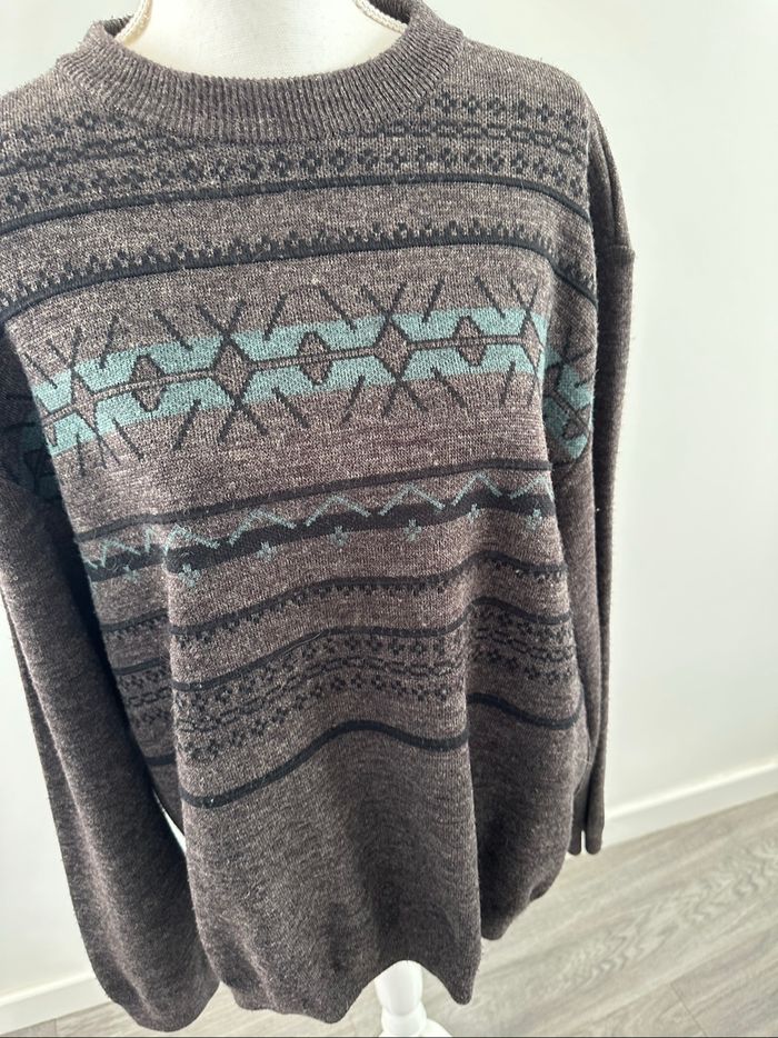 Pull oversize en laine gris et bleu Vintage T46 3XL - photo numéro 3