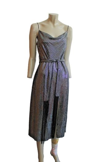 robe chic idéal fêtes soirée robe en lamé noir et argent brillant mi longue  marque zara