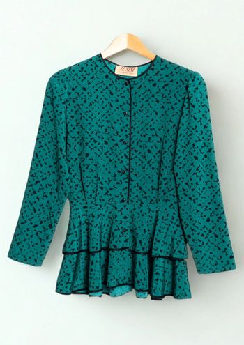 Green blouse peplum vintage JV Styl Size S