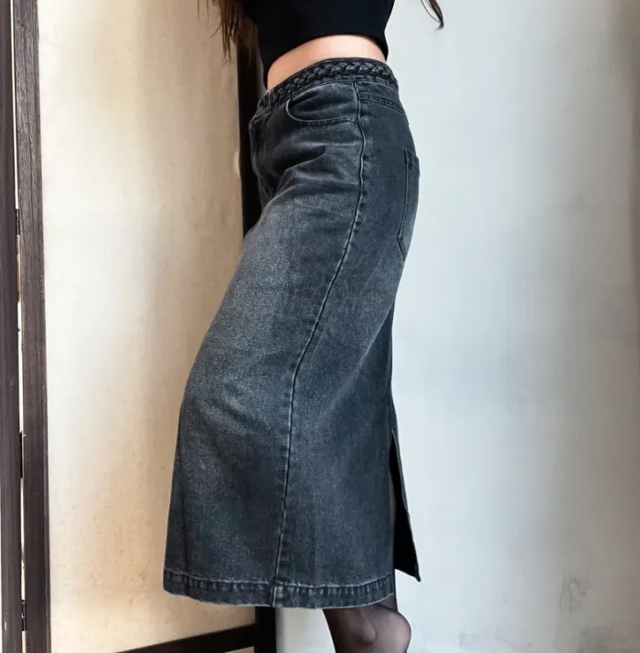 Jupe longue en jean noir/gris B.young - photo numéro 2