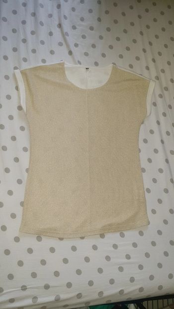 Haut Tee-shirt chemise chemisier femme taille M crème et doré