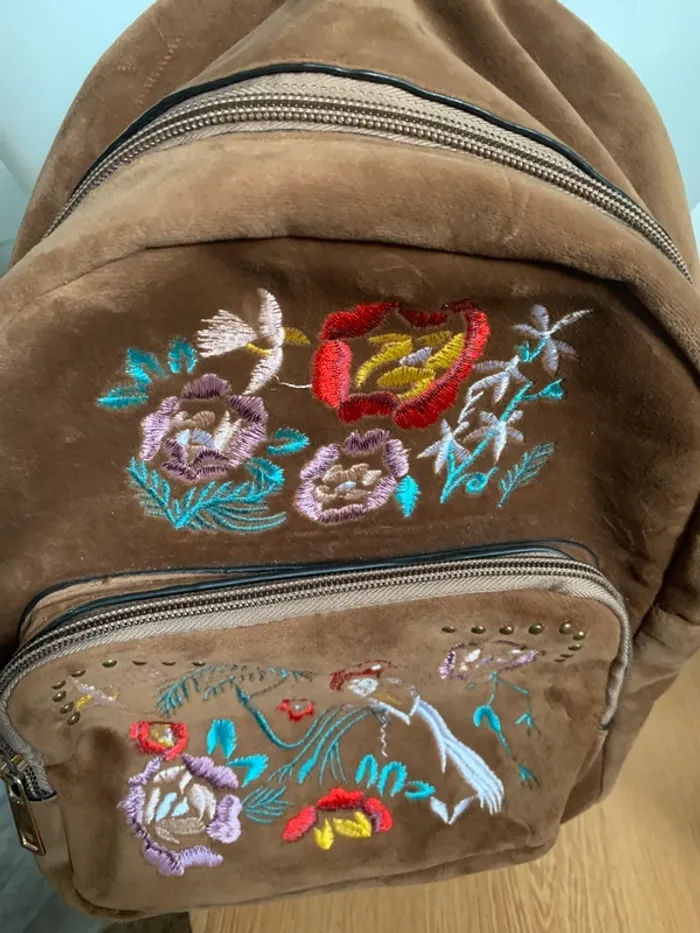Mini sac à dos marron velours motif - photo numéro 4