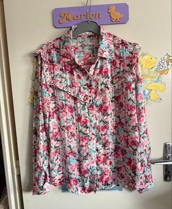 Blouse/chemise à manches longues colorée à motifs, taille S, marque Season