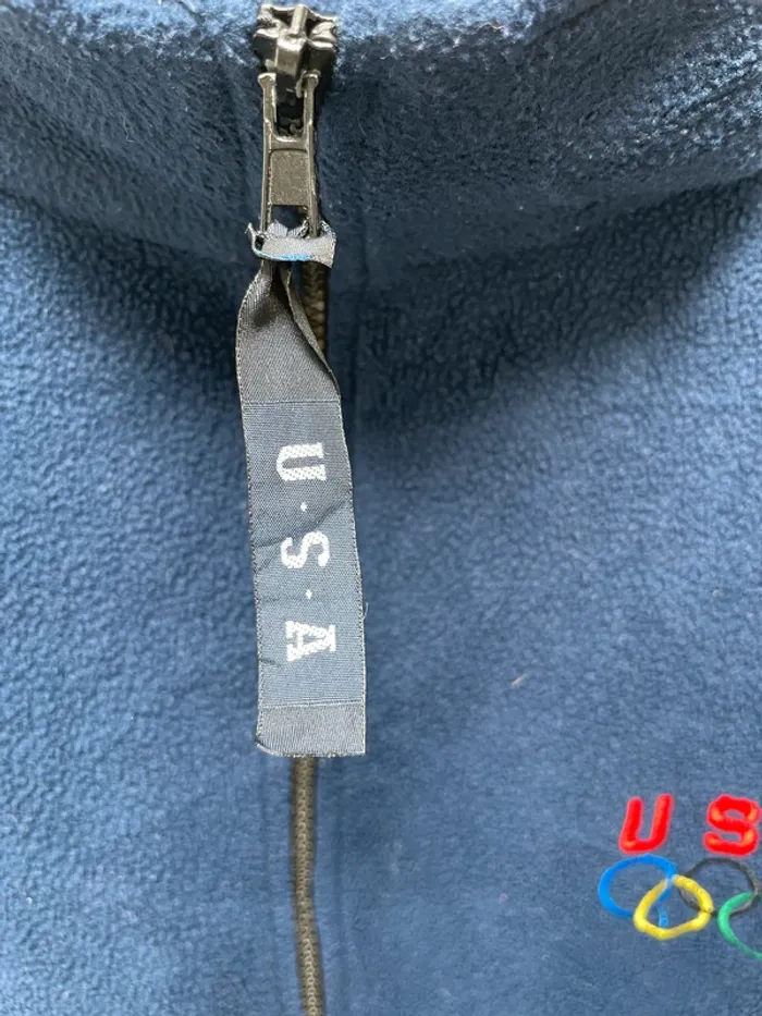 Vintage Team USA Olympics Navy Fleece Zip-up Jacket Men’s Large Made In USA - photo numéro 4