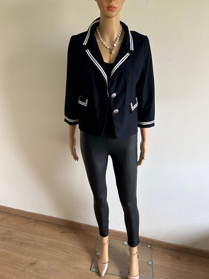 Blazer bleu marine et blanc Molly Bracken taille L TBE - photo numéro 2
