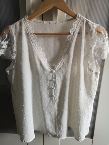 Blouse, chemisier MC blanc col V dentelle