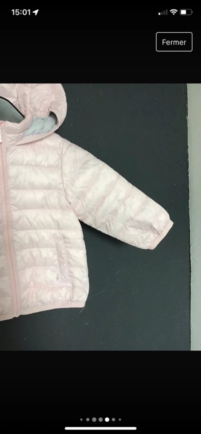 Doudoune à capuche rose pâle doublée gris - photo numéro 6