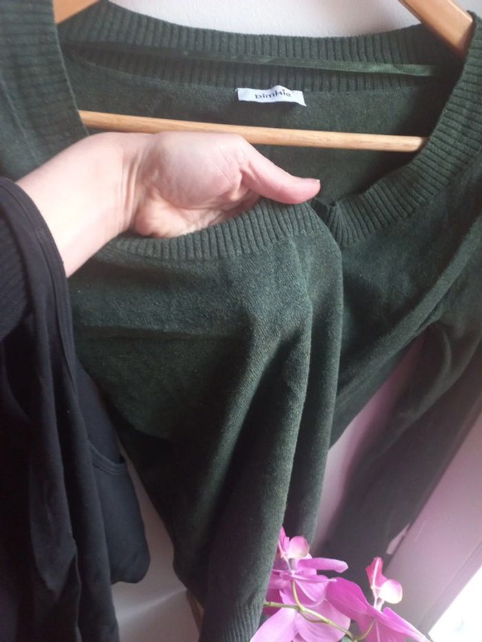 Beau pull fin cintré décolleté M, kaki - photo numéro 2