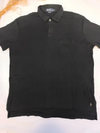 Léger Polo Ralph Lauren homme taille L noir logo marron excellent état tissu à rayures verticales