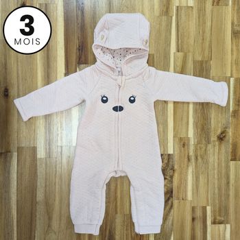 Combinaison / Pyjama a capuche - Kawaii rose - 3 mois