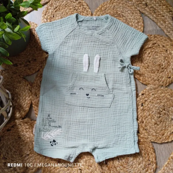 🐰🍃 Barboteuse gaze de coton – Petit Béguin – Gamme Frimousse – 9 mois / 74 cm – Très bon état - photo numéro 2
