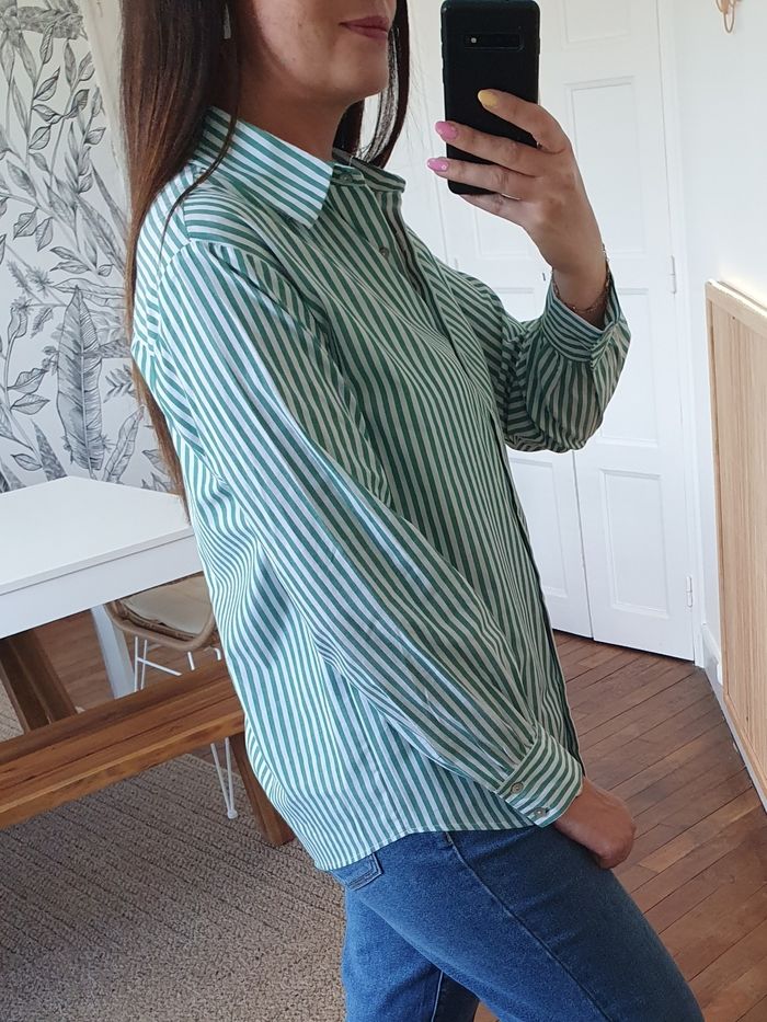 Chemise rayée Dinard vert/blanc Taille S/M - photo numéro 4