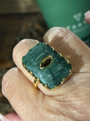 Grosse bague habaha Paris malachite œil de tigre réglable 
