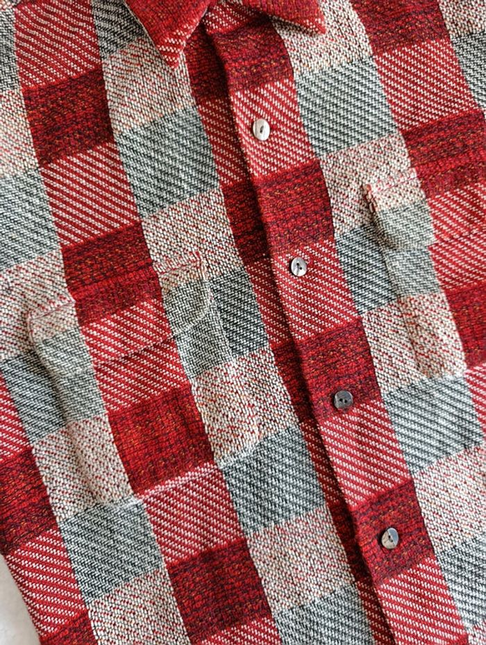 Veste chemise Equipment M à carreaux rouge bordeaux beige laine coto made un France - photo numéro 6