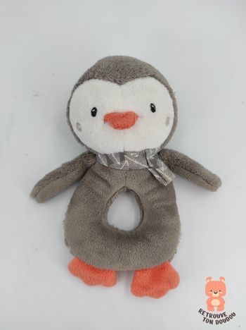Peluche Hochet Pingouin Gris Pusblu
