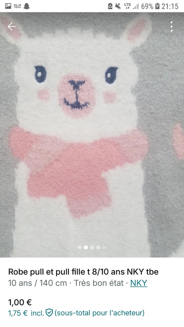 Robe pull fille et pull col roule t 10 ans tbe - photo numéro 2
