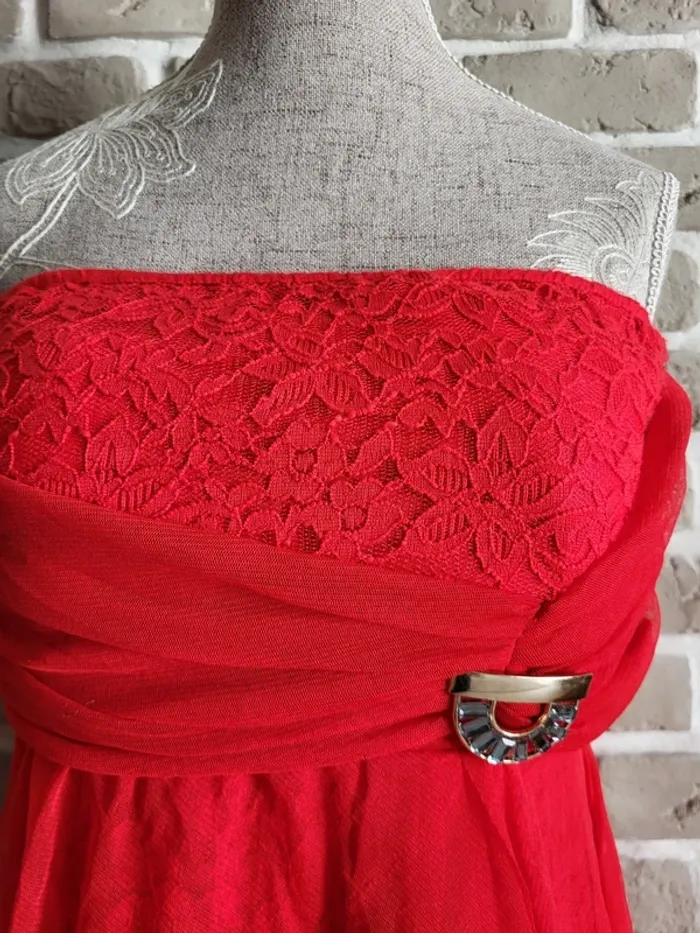 Robe bustier rouge tulle et dentelle - Made In Italy - photo numéro 3