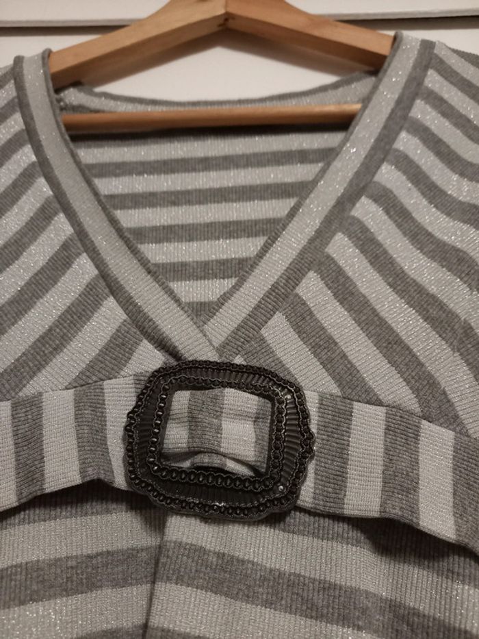 Tunique brillant argenté & grise à rayures taille 36 made in France - photo numéro 8