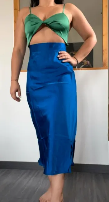 Robe bleu et verte colorblock sexy soie soirée mariage